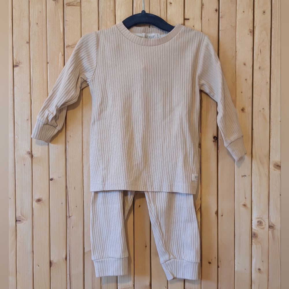 Kid's Cream Ribbed Lounge Set